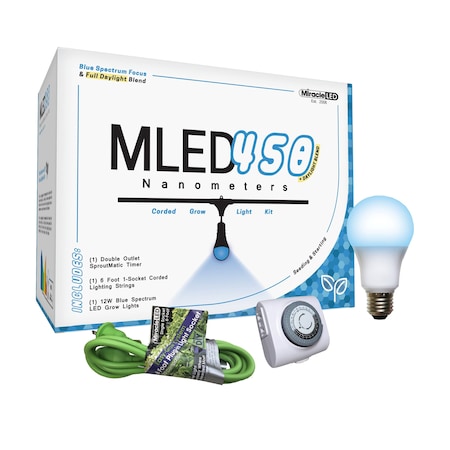 Miracle Led 1-Socket Nanometer 450 Grow Light Kit- Blue Spec. 12W Replace 150W Grow Bulbs w/Timer 603911